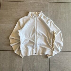 Charlotte Russe White Velour Zip Up Track Jacket with Side Detail Medium